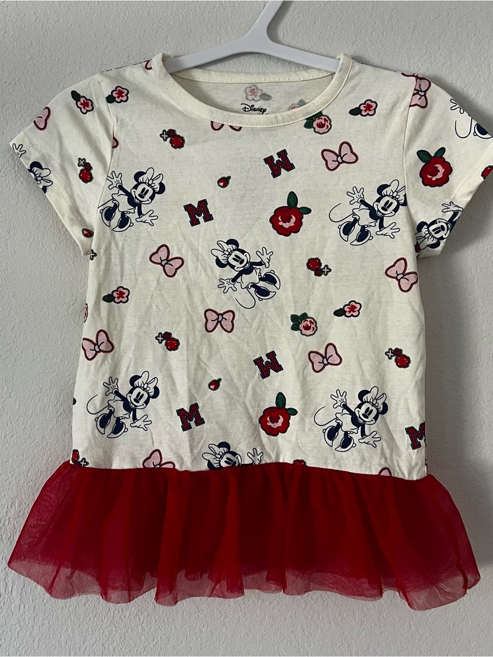 Disney Girls Minnie Mouse Top with Red Tulle Hem Sz 6